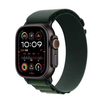 Apple Watch Ultra 2 GPS + Cellular 49mm Black Titanium Case with Dark Green Alpine Loop - Small